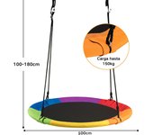 Costway Columpio Nido para Niños Columpio Redondo Diámetro 100 cm Altura Ajustable Carga hasta 150 kg Multicolor