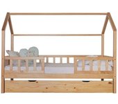 MueMue Cama casita con barandilla + cama elevable madera pino 90x190cm