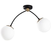 Wonderlamp Plafón de techo negro 2 luces con tulipas de cristal opal blanco