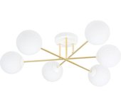 Wonderlamp Plafón de techo elegante blanco con 3 barras doradas y 6 esferas
