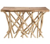 MACABANE Consola con tablero de madera de teca y patas de madera flotante