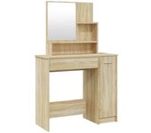 Maison Chic Tocador con espejo,mesa de maquillaje roble marrón 86,5x35x136cm