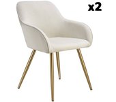 Tectake 2 sillas de comedor con diseño de pana 58 x 62 x 82 cm crema/oro