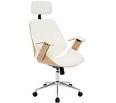 sweeek Silla de oficina con ruedas, madera curvada y acabado en polipiel,