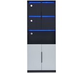 Urban Meuble Librería vitrina moderna negra con 2 puertas blancas y 2 puertas