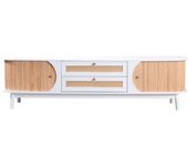 Urban Meuble Mueble de tv efecto madera blanca con puertas y cajones de ratán