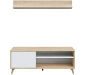 HOMN Mueble tv 1 estante 1 puerta, color roble/blanco, 135 x 40 x 50 cm