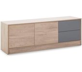 HOMN Mueble tv 2 cajones 2 puertas, color madera/gris, 136 x 40 x 51 cm