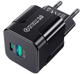 Cargador BK317 PD25W USB PD de 2 puertos USB-A+USB-C PD QC3.0 Cargador de pared rápido Adaptador Enchufe de la UE para i