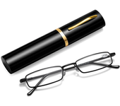 Gafas de lectura mini ligeras portátiles con estuche tipo tubo para bolígrafo, gafas presbiópicas anti-luz azul, estuche