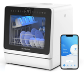 BLITZHOME® BH-4-CDW Lavavajillas compacto inteligente de encimera con tanque de agua incorporado de 5L, control por APP,