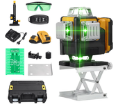 Mustool nivel láser 4D de 16 líneas con haz verde, nivelación automática, 2 baterías, alta precisión ±0.3mm/m, longitud