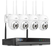 Juego de cámaras Hiseeu 3MP WiFi Cam PTZ inalámbricas con seguimiento automático, detección de movimiento, audio bidirec