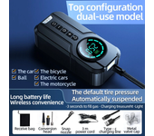 Bomba de aire de doble uso inalámbrica y con cable 18000mAh 150PSI Inflado rápido Carga Iluminación LED Pantalla HD para