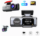 Cámara de tablero de coche de doble lente 4K con grabación en bucle de alta definición, visión nocturna, Wifi y monitori