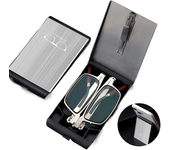 Gafas de lectura portátiles y plegables 2 en 1 con estuche de metal, soporte para teléfono móvil, HD, anti-fatiga, gafas