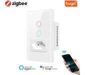 Interruptor de luz de pared inteligente Tuya Zigbee 3.0 estándar de Brasil con enchufe, interruptor de luz de panel de v