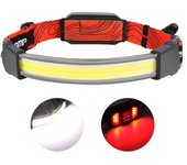 Linterna frontal LED COB con luz roja intermitente de advertencia recargable por USB. Luz roja de inundación perfecta pa