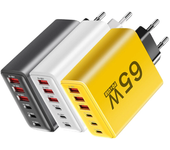 Cargador USB PD de 65W con 6 puertos, 3 USB-A + 3 USB-C, cargador rápido QC de pared, enchufe EU, enchufe US para iPhone