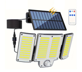 Faro LED solar de diseño dividido de 280LED con sensor de movimiento y control remoto 3 modos IP65 a prueba de agua luz