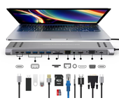 Estación de acoplamiento USB C de 13 en 1 con hub de red VGA PD 3.0 USB-C RJ45 10/100Mbps Soporte para portátil MacBook