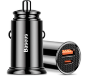 Adaptador de cargador de coche USB Baseus de 30 W y 2 puertos USB-A y USB-C / Doble USB-A para carga rápida para iPhone