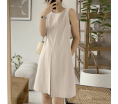 Vestido de verano sin mangas ZANZEA para mujer, escote redondo, vestido midi, holgado y casual
