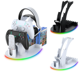 Soporte de almacenamiento de escritorio para PS5 con luz RGB para discos de juegos auriculares gamepad organizador de re