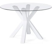 Koketto Home Mesa redonda  tapa cristal 100 y patas metálicas blancas