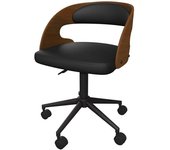 Rendez-Vous Déco Silla de oficina con ruedas en madera oscura y pu negro