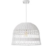Home Heavenly Lámpara de techo tipo campana de ratán y acabado blanco