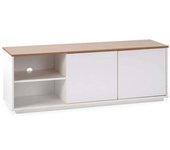 HOMN Mueble tv 2 puertas 2 huecos blanco/roble, madera maciza