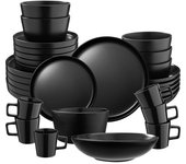 Tectake Juego de vajilla para 6 personas piezas apilables negro