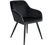 Tectake Silla de comedor marilyn aterciopelada patas negras poliuretano negro