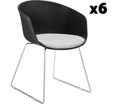 Tectake Set de 6 sillas de comedor con reposabrazos y asiento acolchado negro