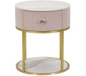 Mauro Ferretti Mesita de noche de metal dorado, tela rosa y madera blanca ø cm 42x48