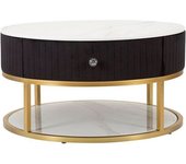 Mauro Ferretti Mesa de centro de metal dorado, tela negra  y madera blanca ø cm 75x36