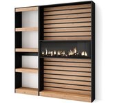 Skraut home Librería efecto madera roble y negro 170x25x186 chimenea efecto fuego