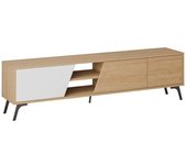Calicosy Mueble de tv 3 puertas y 2 nichos decorados en roble y blanco l180 cm