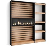Skraut home Librería efecto madera roble y negro 170x25x186 chimenea efecto fuego