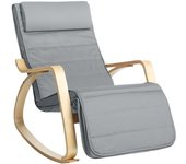 SONGMICS Mecedora con reposabrazos de madera de abedul de color gris y natural