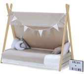 Alondra Cama cabaña montessori madera 70x140 cm con colchón y textil arena