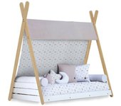 Alondra Cama cabaña montessori madera 70x140 cm con colchón y textil taiga