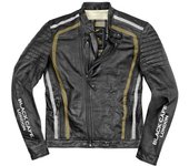 Black-Cafe London Seoul Chaqueta de cuero de motocicleta - Negro Blanco Oro (52)