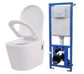 vidaXL Inodoro De Pared Con Cisterna Oculta Cerámica  Blanco
