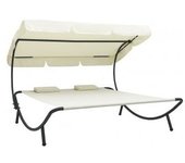 vidaXL Tumbona Doble De Jardín Con Toldo Y Cojines Blanco Crema