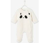 VERTBAUDET Pelele "panda" de pelo sintético para bebé niño blanco claro liso con motivos
