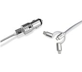 Subblim Cargador de Coche 2xUSB + Cable USB 3 en 1 Lightning/MicroUSB/USB-C Plata