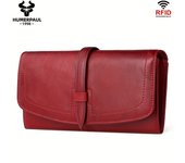 Cartera de Cuero Genuino HUMERPAUL con Bloqueo RFID para Mujer – Cartera Roja Vintage con Cremallera y Múltiples Compartimentos, Portatarjetas de Gran Capacidad y Monedero, Estilo Casual Clásico