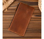 Característica Rústica: Cartera Larga de Cuero Genuino Estilo Vintage de Crazy Horse - Monedero Minimalista con Cremallera, Portatarjetas y Estuche para Bolígrafos para Hombres y Mujeres, Cuero de Vaca de Capa Superior con Forro de Poliéster